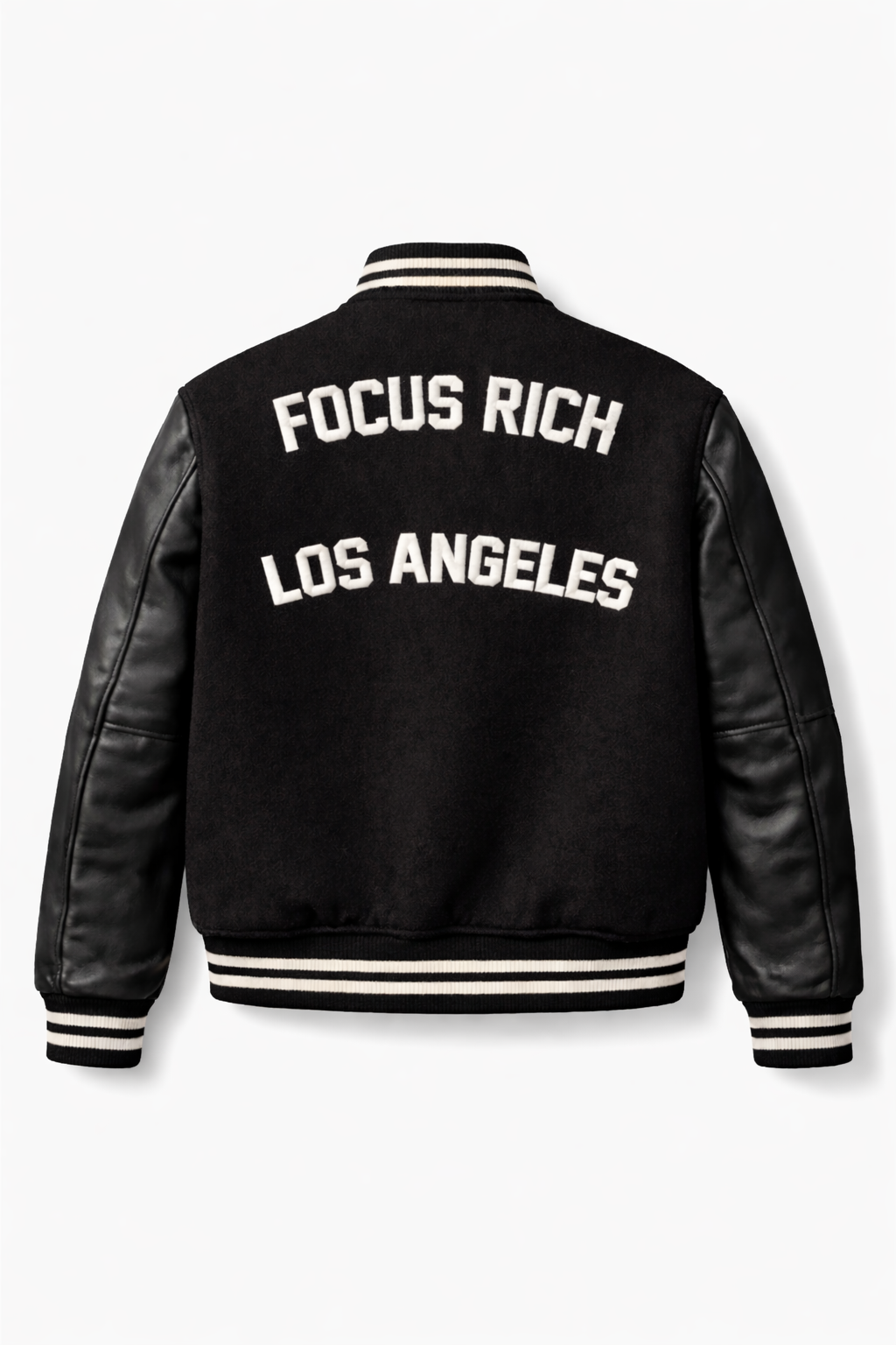 Focus Rich Varsity Jacket – Black Wool & Leather Streetwear
