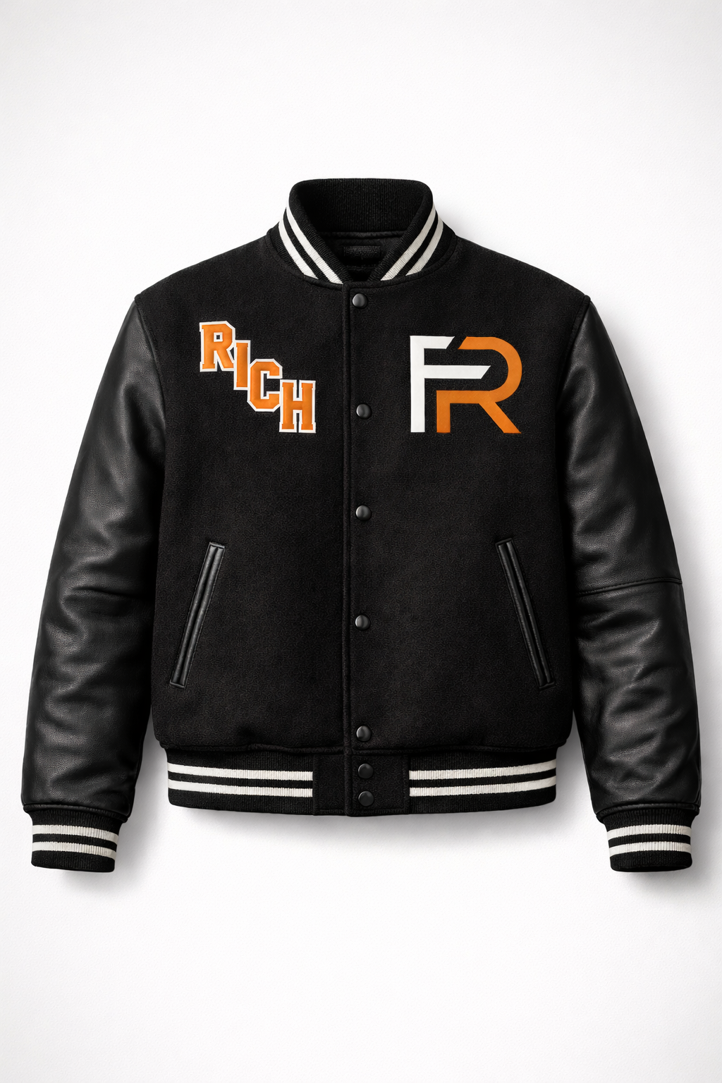 Focus Rich Varsity Jacket – Black Wool & Leather Streetwear