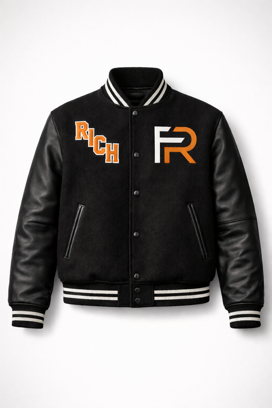 Focus Rich Varsity Jacket – Black Wool & Leather Streetwear