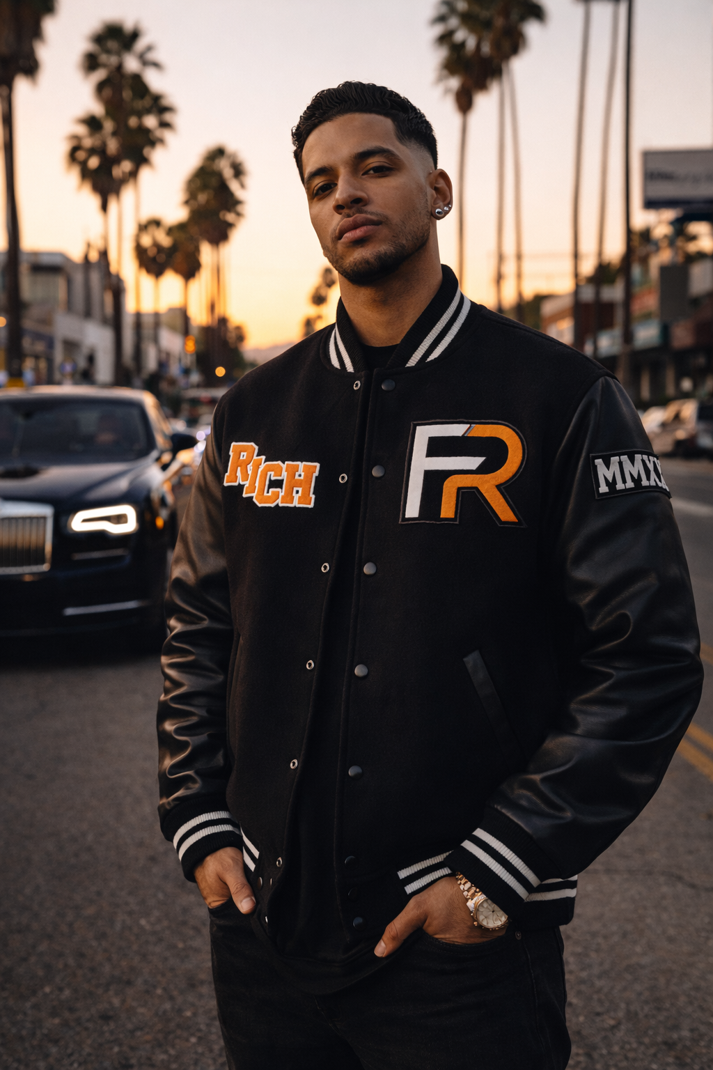 Focus Rich Varsity Jacket – Black Wool & Leather Streetwear