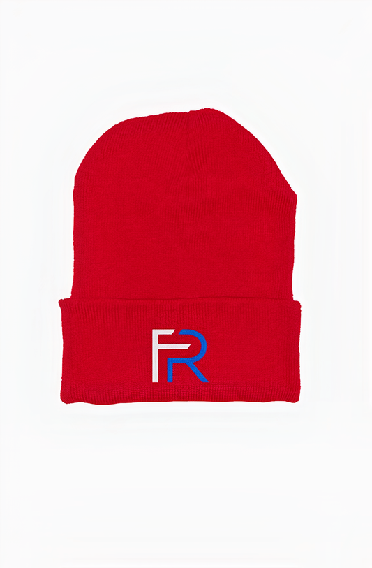 Red Focus Rich Clothing Beanie with Embroidered FR Symbol Logo