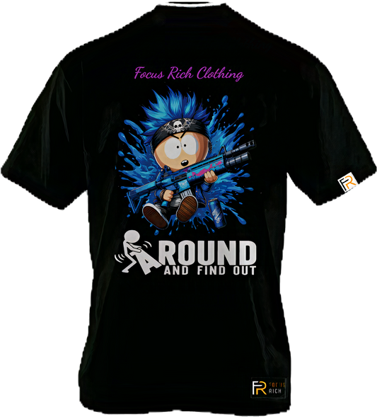 Black FAFO t-shirt featuring South Park’s Kyle with a weapon graphic – Focus Rich Clothing collab in oversized fit
